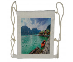 Boat Tied to Dock Chilling Drawstring Backpack