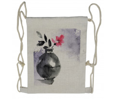 Watercolor Coral Vase Orchid Drawstring Backpack