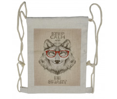 Hipster Wolf Be Smart Drawstring Backpack