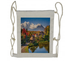 View of Oshino Thatch Houses Drawstring Backpack