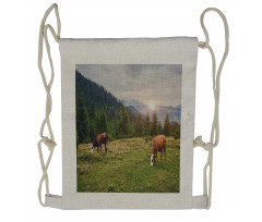 Cows Grazing in Meadow Drawstring Backpack