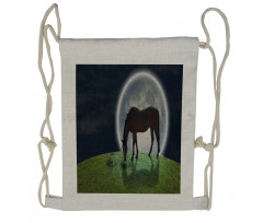 Horse on Hill Full Moon Drawstring Backpack