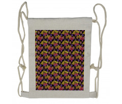 Lily Flowers on Retro Motif Drawstring Backpack