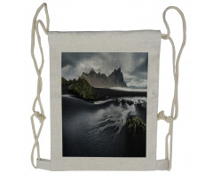 Black Sand Beach Iceland Drawstring Backpack