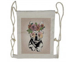 Funny Dog with Rose Wreath Drawstring Backpack