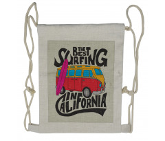 Retro Hippie Van and Board Drawstring Backpack