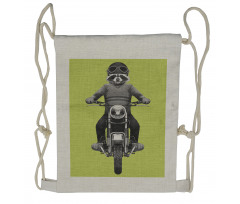 Raccoon Rides Motorcycle Drawstring Backpack