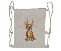 Corgi Dog with Deer Antlers Drawstring Backpack