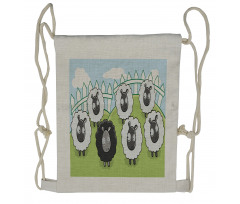 Dark Color and White Sheep Drawstring Backpack