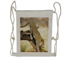 Leopard Wild Cat on Tree Drawstring Backpack