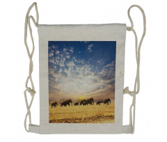 Wild Elephants Herd Drawstring Backpack