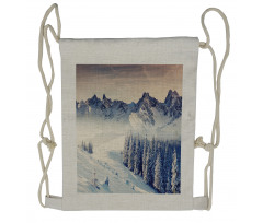 Snowy Winter View Drawstring Backpack