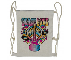 Peace Love Vinyl Music Drawstring Backpack