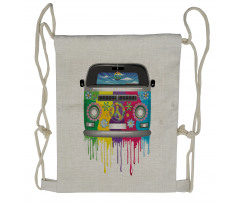 Hippie Van Vacation Drawstring Backpack