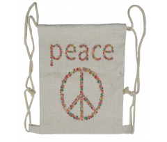 Peace Sign with Flower Drawstring Backpack