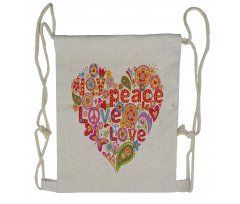 Hippie Floral Heart Sign Drawstring Backpack