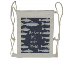 Horizontal Fish Motifs Drawstring Backpack