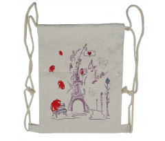 Doodle Romantic Paris Drawstring Backpack