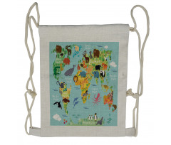 Animal Map of the World Drawstring Backpack