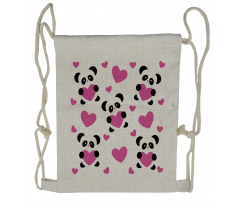 Love Pandas Hearts Drawstring Backpack