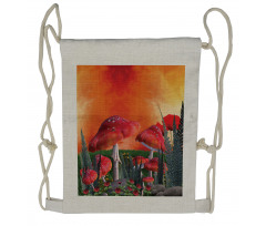 Clouds Leaves Poppies Drawstring Backpack