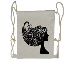 Woman with Floral Hair Drawstring Backpack