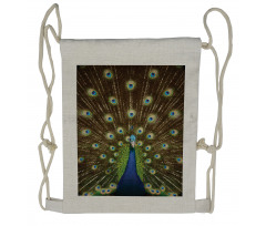 Peacock with Feathers Drawstring Backpack