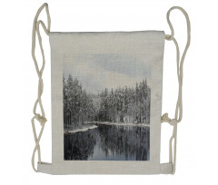 Trees in Cold Day Lake Drawstring Backpack