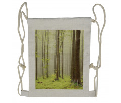 Misty Beech Forest Photo Drawstring Backpack