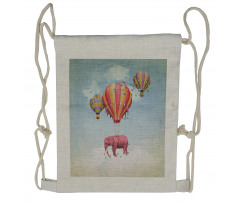 Pink Elephant in Sky Drawstring Backpack