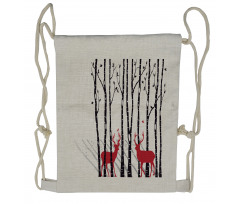 Deer Tree Forest Bird Drawstring Backpack