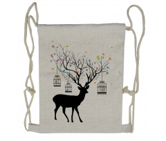 Deer Colorful Birds Drawstring Backpack