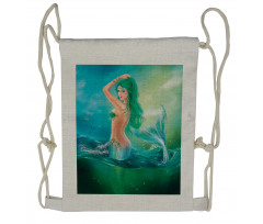 Mermaid Tail Waves Sea Drawstring Backpack