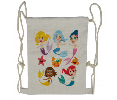 Mermaids Sea Friends Drawstring Backpack