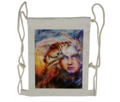 Tiger and Lion Head Drawstring Backpack