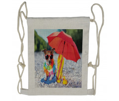 Funny Hawaiian Dog Beach Drawstring Backpack