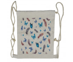 Feathers and Butterfly Drawstring Backpack