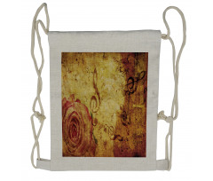 Old Rose Music Note Shabby Drawstring Backpack