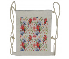 Parrots Iris and Roses Drawstring Backpack