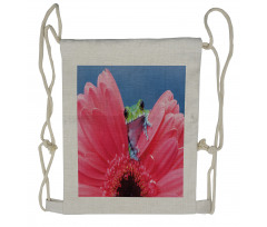 Frog on Gabera Flower Drawstring Backpack