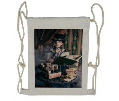 Steampunk Woman Vintage Drawstring Backpack