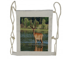 Mountain Animal in Water Drawstring Backpack