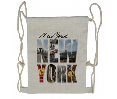 New York Collage Drawstring Backpack