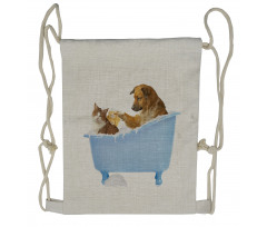 Dog and Cat in Bathtub Drawstring Backpack