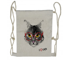 Nerd Cat with Glasses Drawstring Backpack