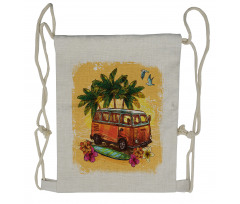 Hippie Old Exotic Bus Drawstring Backpack