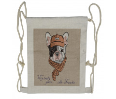 Hipster Bulldog with Cap Scarf Drawstring Backpack