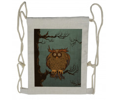 Tired Owl on Oak Tree Drawstring Backpack