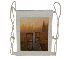 Foggy Day Fall Forest Drawstring Backpack