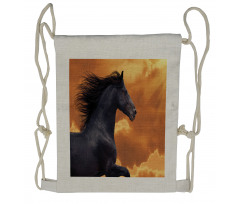 Galloping Friesian Horse Drawstring Backpack